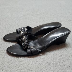 Brighton Women's Black Wedge Sandals with Embellishments Size 8